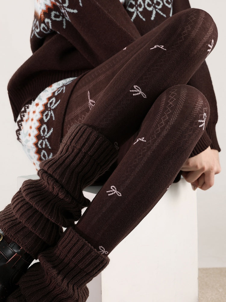 Bow Print Diamond 5 Vertical Colors Tights Pattern and
