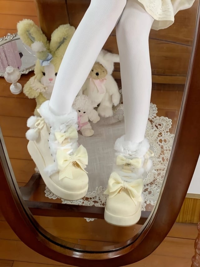 Boots Yellow Lolita - Charm Pompom Platform Snow Sweet