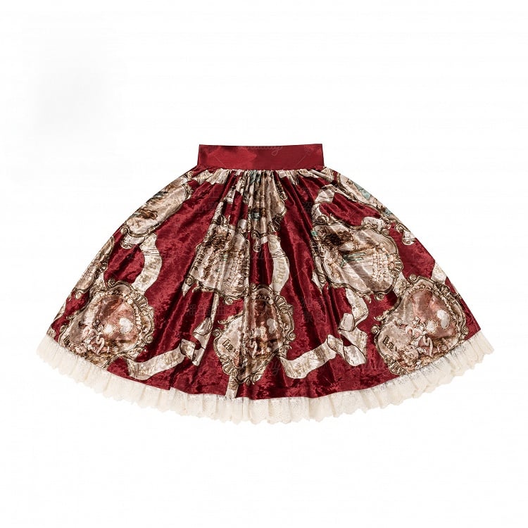 Red Baroque Wine Print Lolita Skirt Elegant Classic
