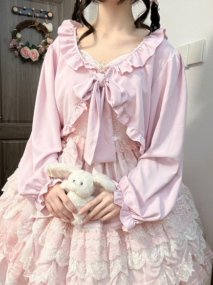 Sweet Pink Lolita Top with Bow and Ruffle Details - NANACO