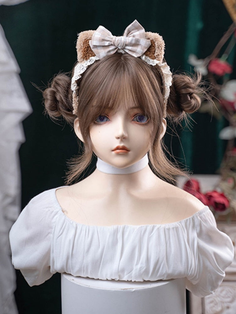 71CM ウェーブエアウィッグ付きブラウン前髪