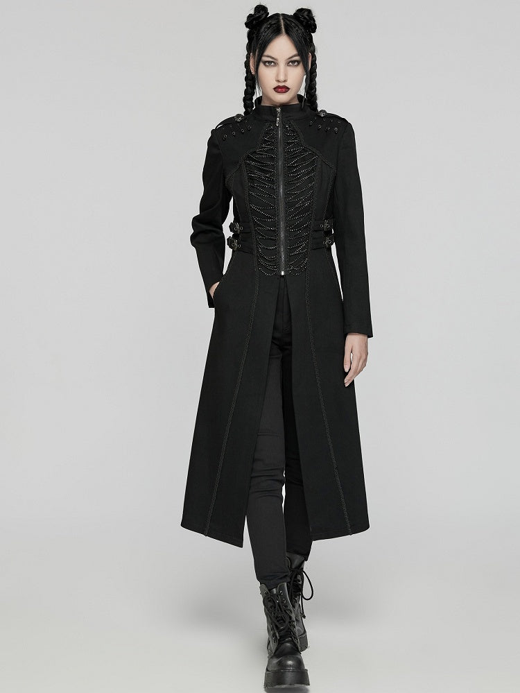 Black Punk Chain Long Denim Jacket