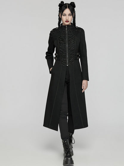 Punk Black Chain Long Denim Jacket