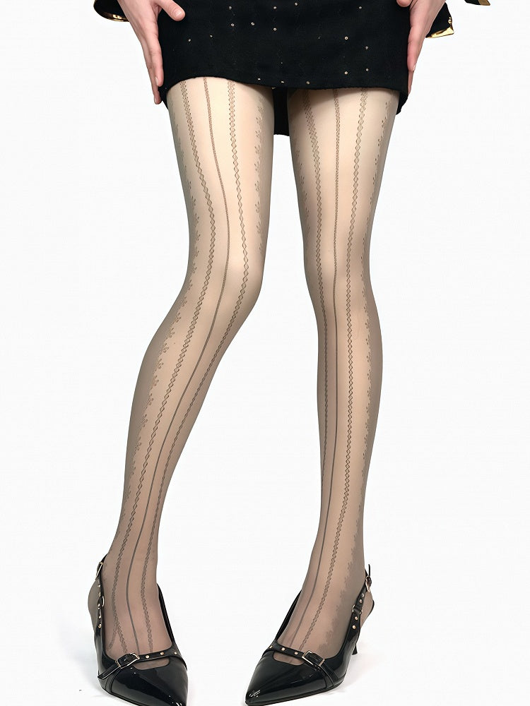 タイツ ホワイト/ブラック/ブラウン/グレー 柄 ストライプ