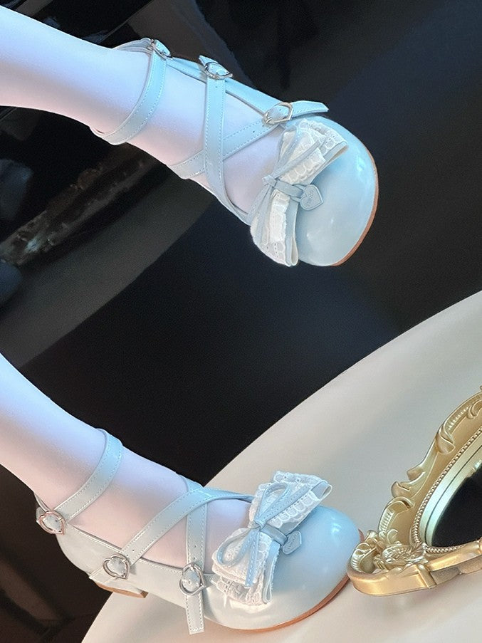 Mary Top Leather Crisscross at PU Janes Blue Bow Low-heel Design