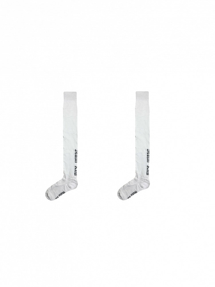 Weiß/Schwarz bedruckte Overknee-Strümpfe