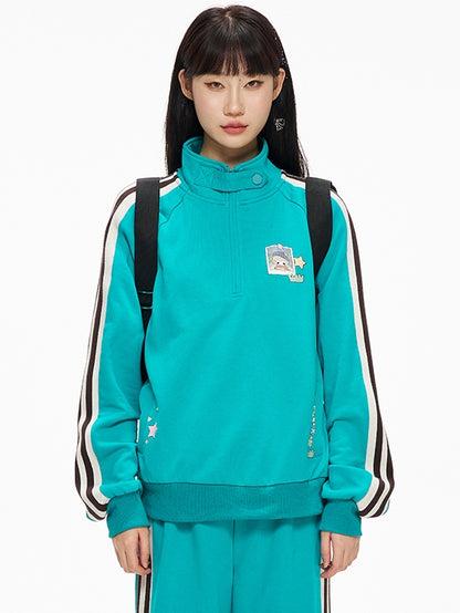 Stripes with Sweatshirt Neck Blue High Side Sporty