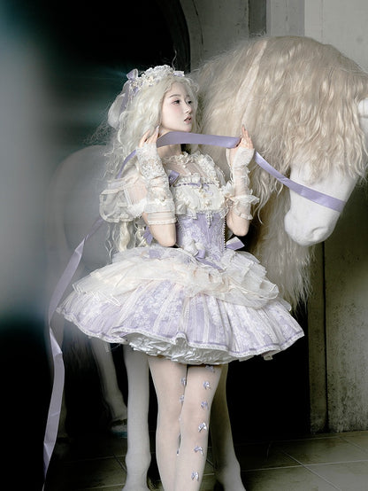 Perlen Lila und Korsett Top mit Stäbchen und Schleifen Zwei Details