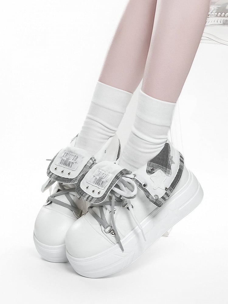 White Star Pattern Lace-up Platform Shoes - Transfer Student