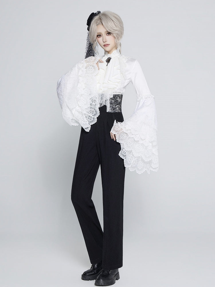 Flounce Collar Bell Sleeve Blouse with Lace Patchwork - DevilInspired Exclusive Collection