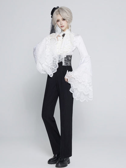 Flounce Collar Bell Sleeve Blouse with Lace Patchwork - DevilInspired Exclusive Collection