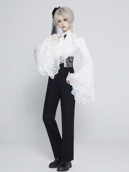 White Bell-Sleeve Aristocrat Shirt with Flounce Lace Neck - DevilInspired Exclusive Collection