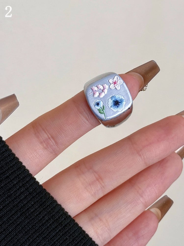 バタフライデザインリング フローラル 8 Y2K ビタースウィートブルーとオプション