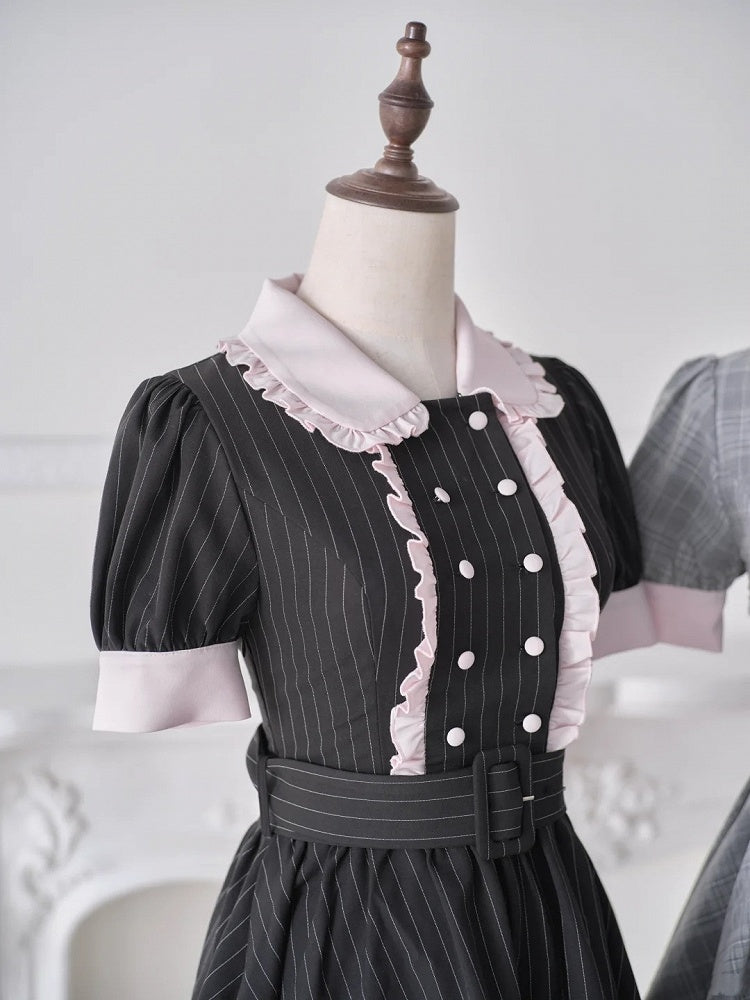 Striped Double Breasted Dress with Belt and Shorts - No Genki