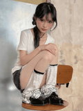 Layered Polka-dot Cuff White Ruffle Pattern Leg Warmers