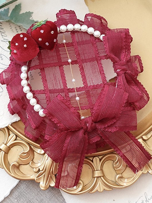 Hat Sweet Plaid Pearl With Lolita Strawberry Clips Mini