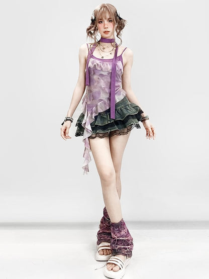 スカートトリム ビタースイート レース デニム ブルー ティアード