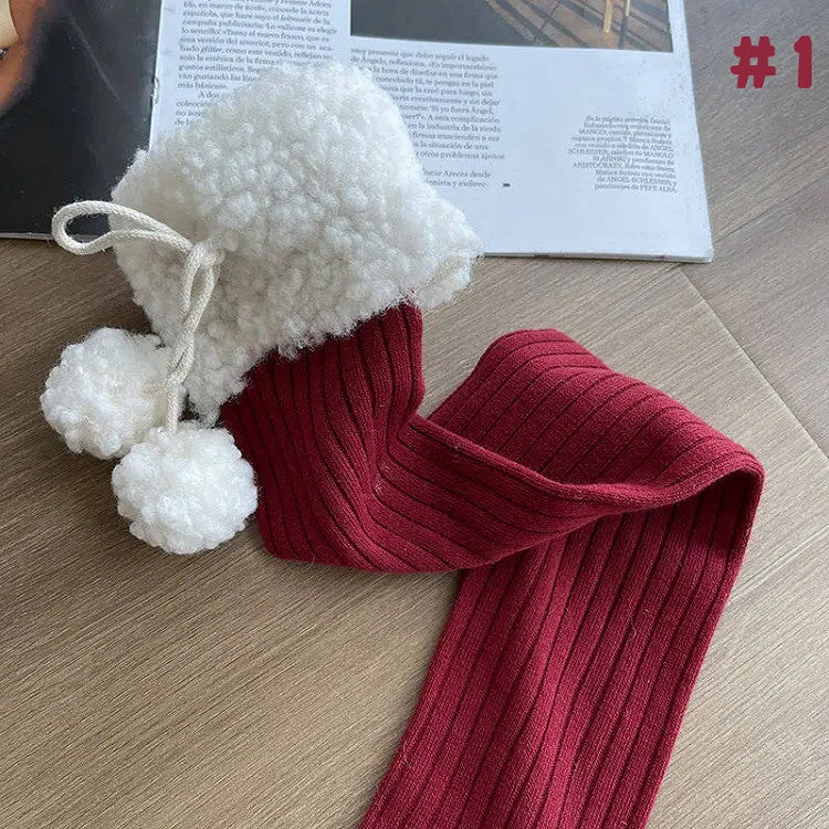 Stockings Cuff Pom-Pom Fluffy with Ribbed Details