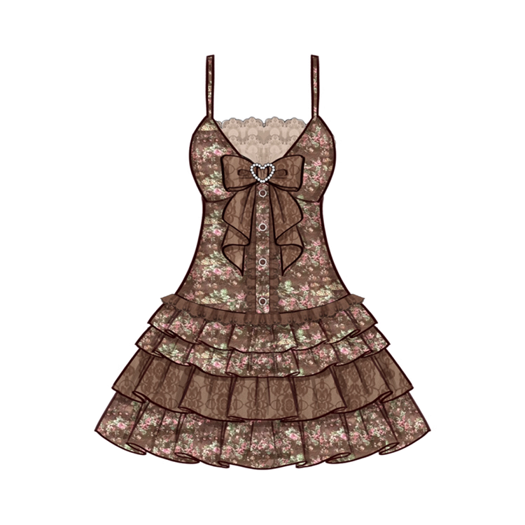 Top / Plus Size Braunes Slip-Kleid mit Blumendruck Mintgrün