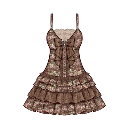 Top / Plus Size Braunes Slip-Kleid mit Blumendruck Mintgrün