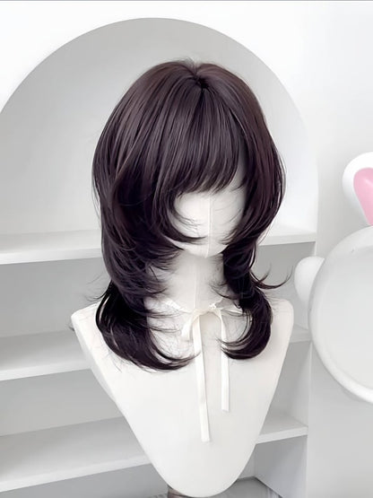 Tea Wig Black with Bangs Short Cut 45CM Hime Wavy