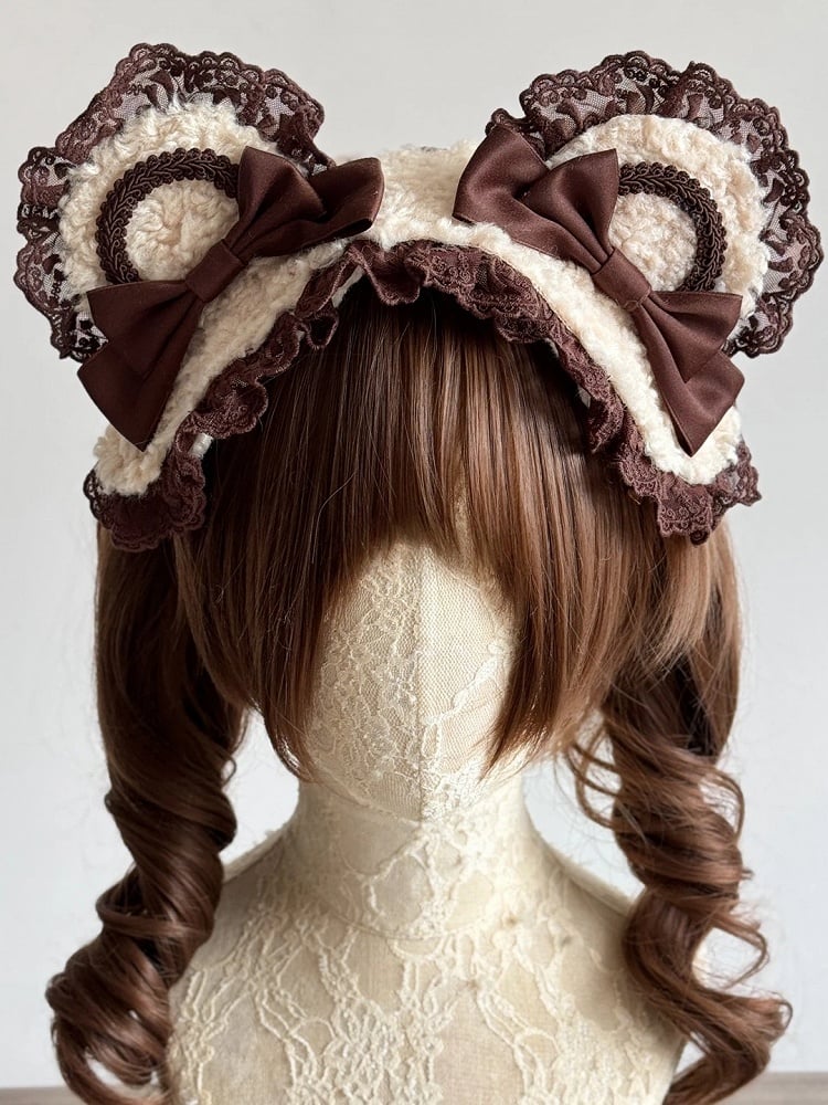Lace Hairband Ear Accents) Bear Brown (Sherpa Lolita