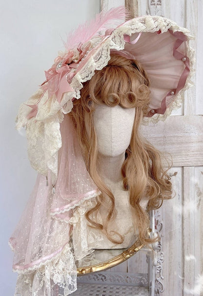 Beige Gorgeous Lolita / Blue Large Hat Pink