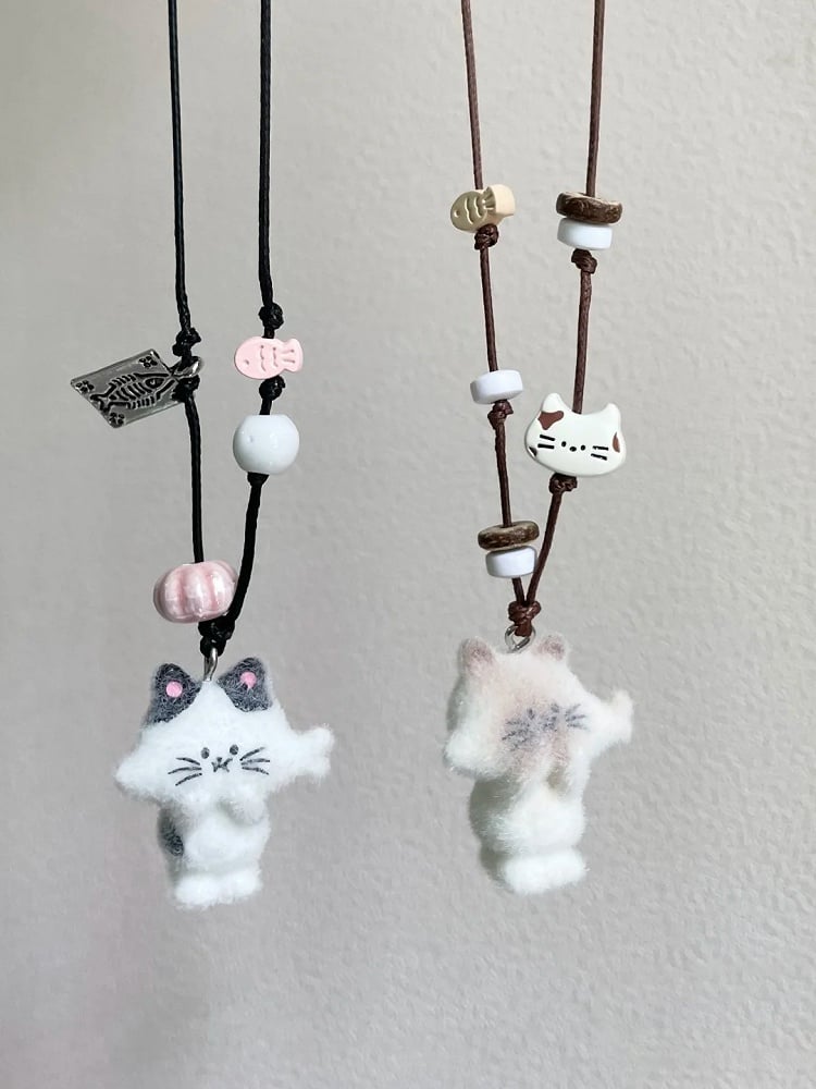 Collier Perles Pendentif Chat - Kiwi Store