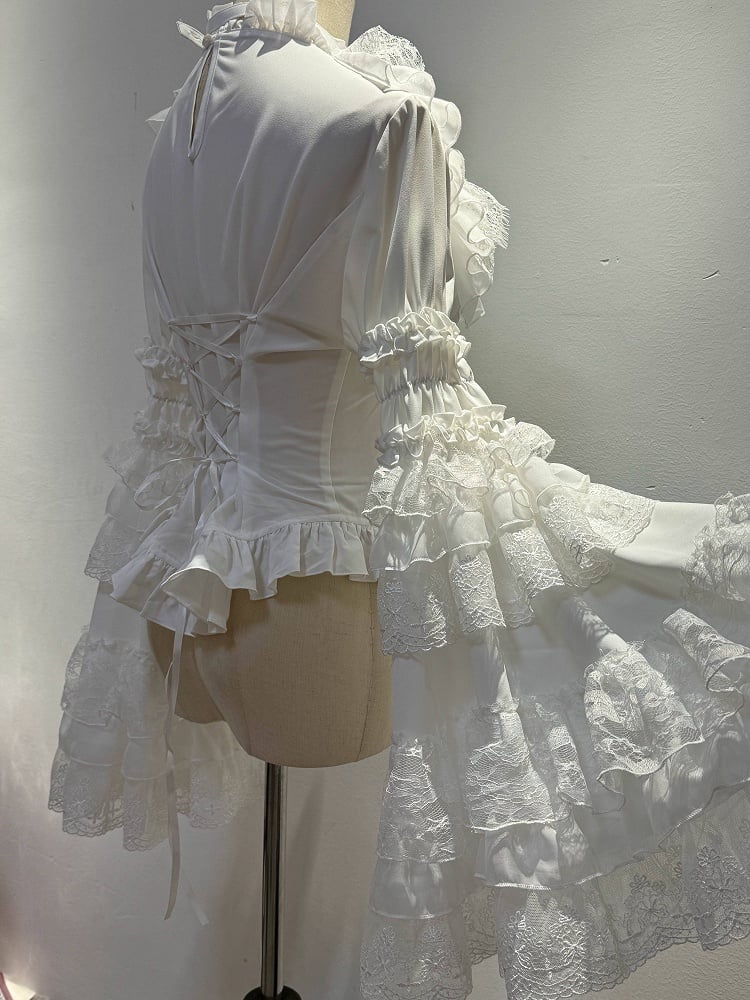 Shiro All Layered White Sleeves Gothic Shirt Lolita with Bell Bowtie