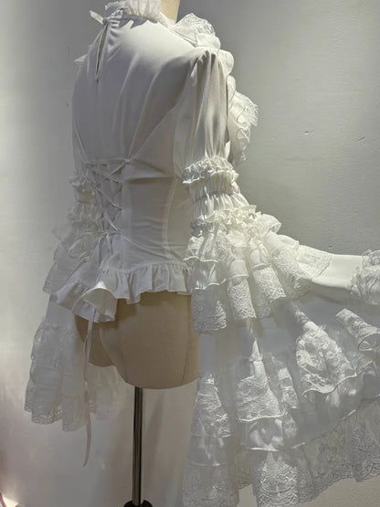 Gothic Layered Sleeves with All Bell Bowtie Shirt Shiro White Lolita