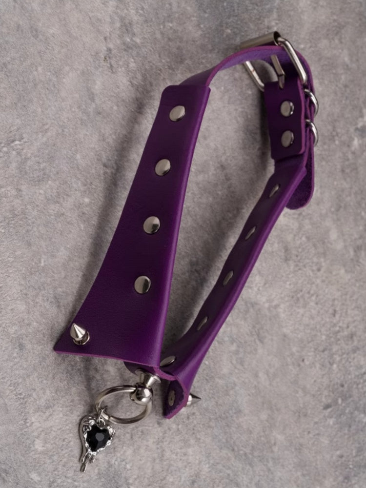 Pendant Choker Purple Decorated Rhinestone Details Studs Gothic Heart