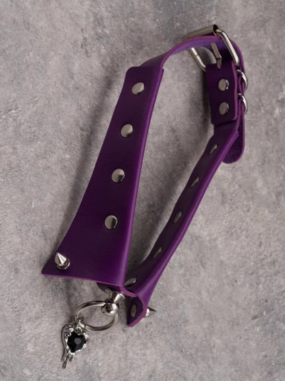 Pendant Choker Purple Decorated Rhinestone Details Studs Gothic Heart