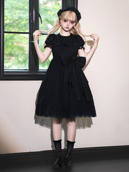 Süßes Lolita-Kleid Kuro Puff High Black Cotton Ärmel Taille
