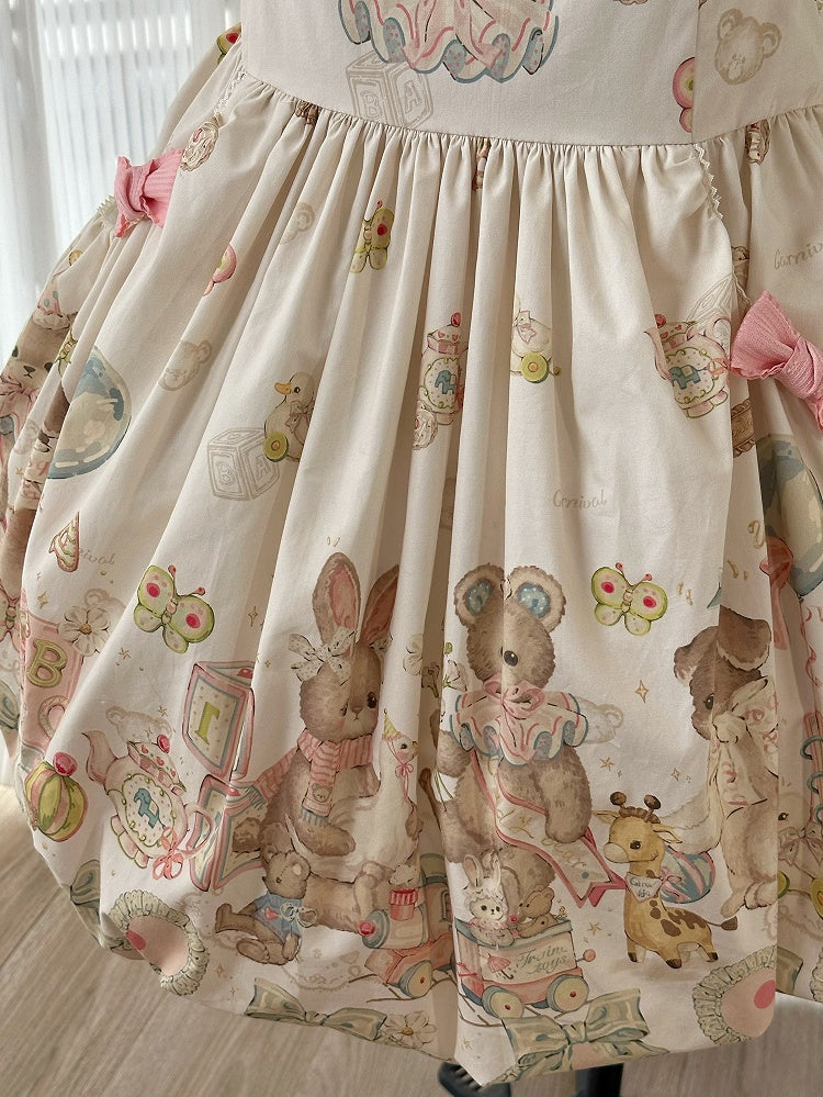 Print Overall Lolita Bubble Doll Sweet and Teddy Puppy Dress