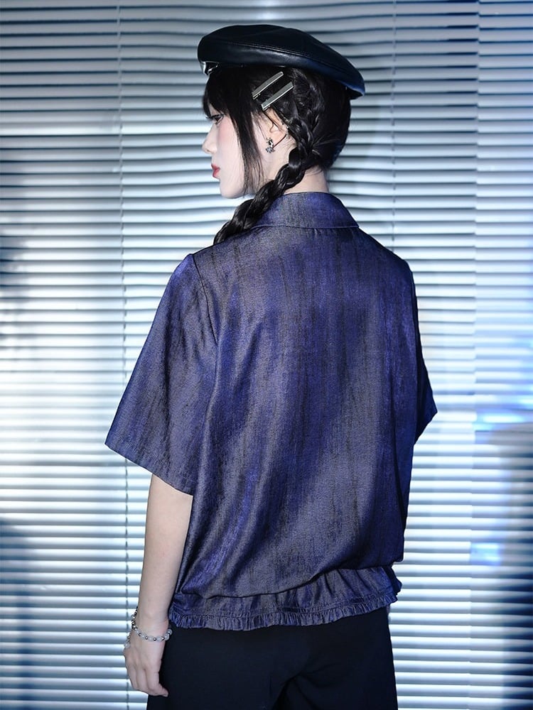 Purple Short Sleeve Shirt with Sea Lily and Drawstring - Quirky Hut