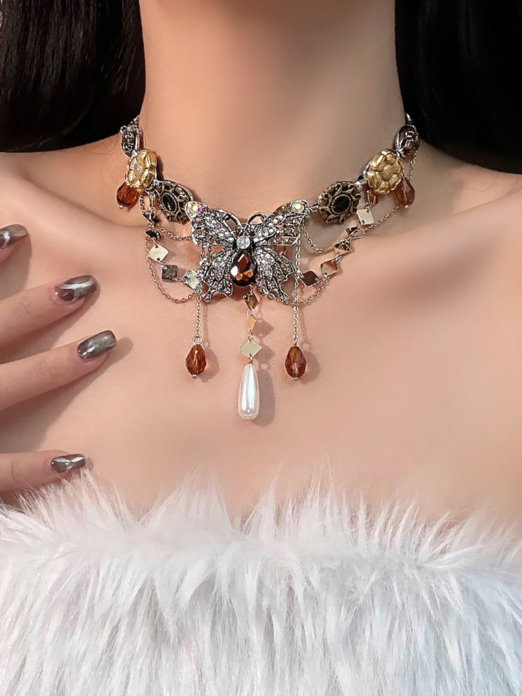 Schmetterling Barock Halskette Bronze Choker
