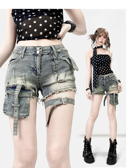 Design Blue Raw Bittersweet Distressed Hem Shorts