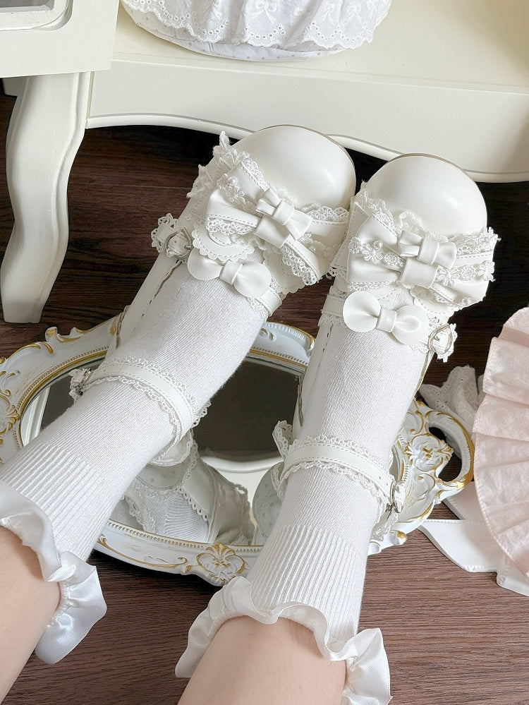 Scalloped Mary Heart-shaped White Low-heel Sweet with Lolita Snap Janes Hem