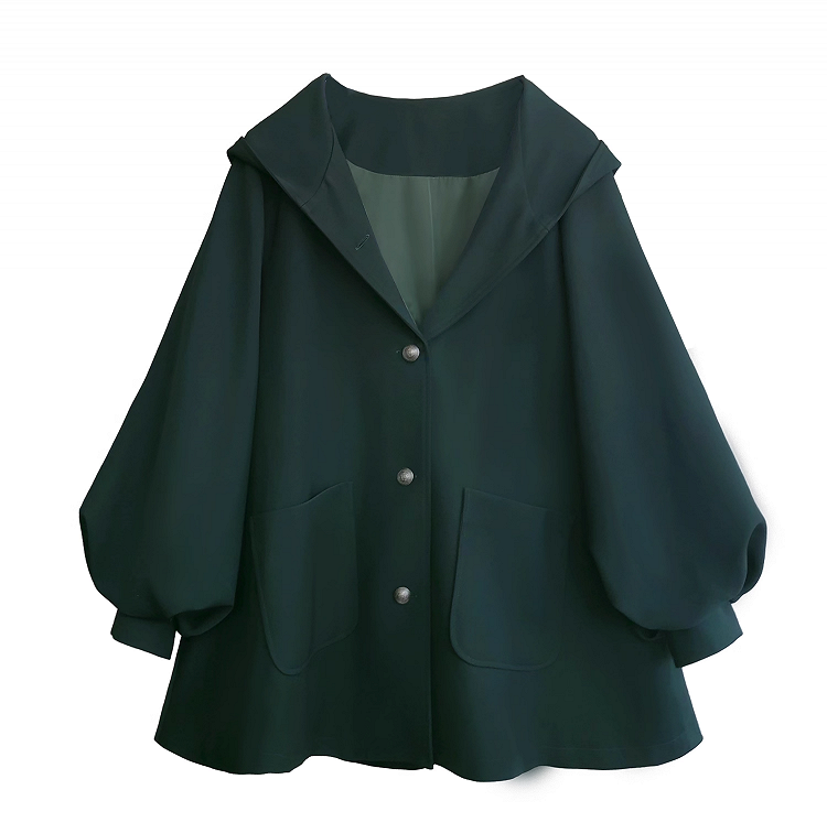Green for Winter Autumn Regular/Thicken Hooded Coat Vintage Preppy Version Dark