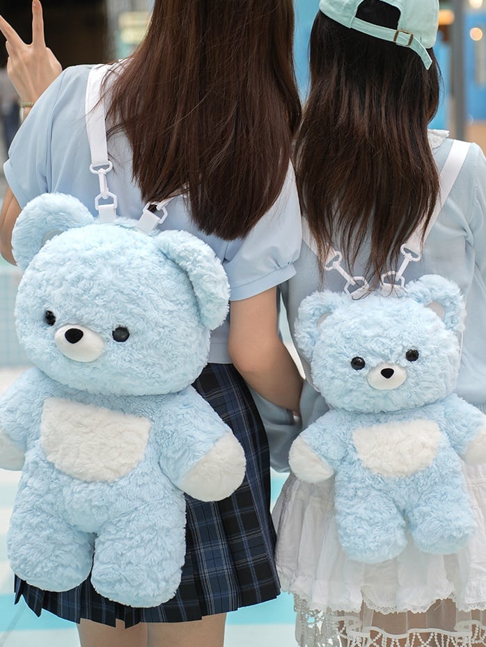 Blue Bear-shaped Plush Backpack Middle/Large Size