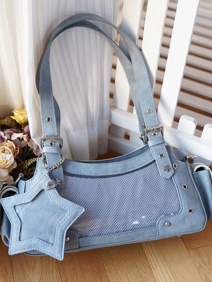 Mit Charm PU Umhängetasche Star Blue Ita Y2K