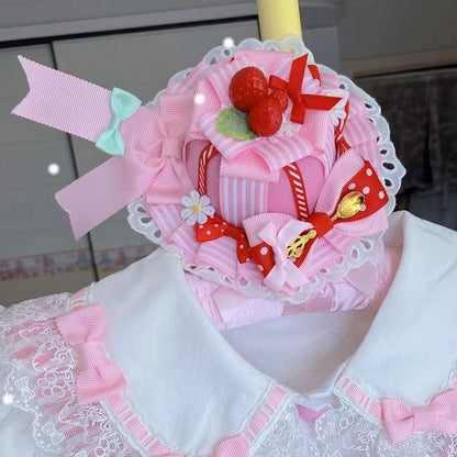 蝶結びのレースデザイントリムミニピンクの花柄ストロベリーハット装飾ディテール