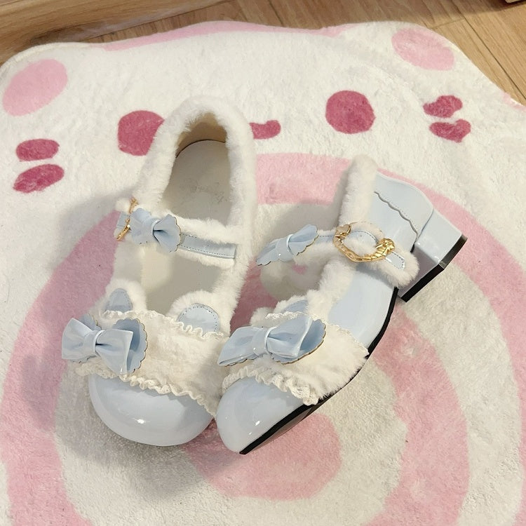 Plush Themed Bear Lolita Accents Teddy Sweet Janes Blue Trim Bow with Low-heel Mary