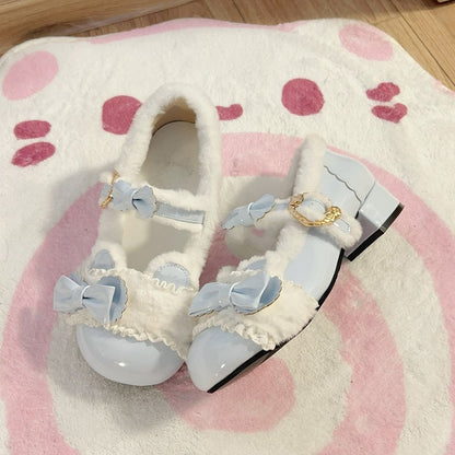Plush Themed Bear Lolita Accents Teddy Sweet Janes Blue Trim Bow with Low-heel Mary