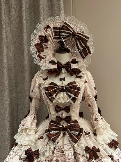 Sweet Bonnet Lace-Trimmed Bead Accents Bows Brown and with Lolita