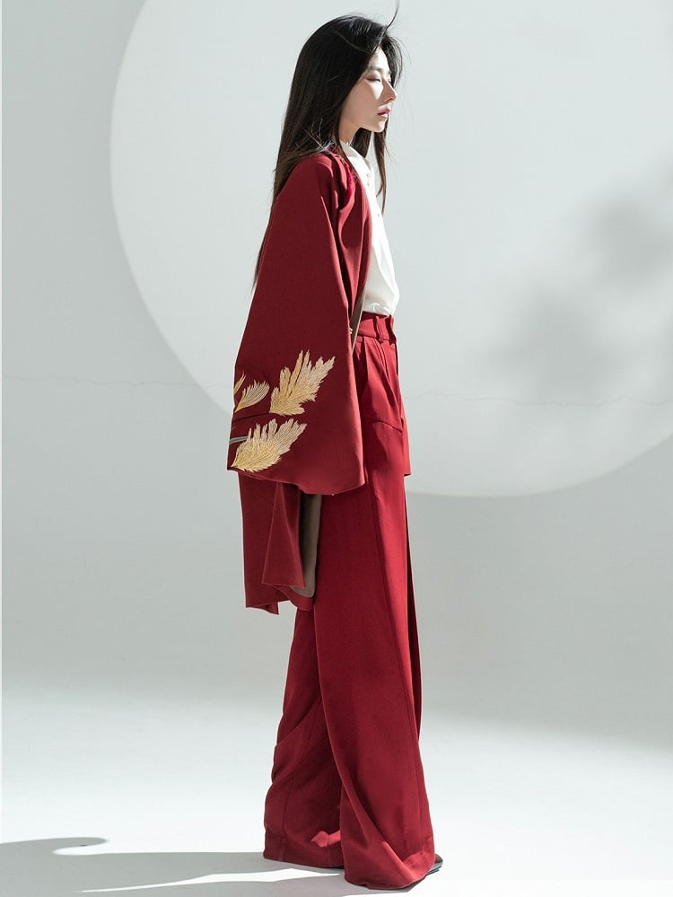 Notched Front Unisex Centipede Coat Button - Style Red Chinese Collar