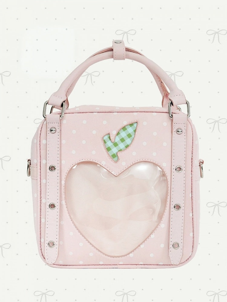 Pink Polka Dot Ita Bag with Heart-Shaped Clear Window - DRDR
