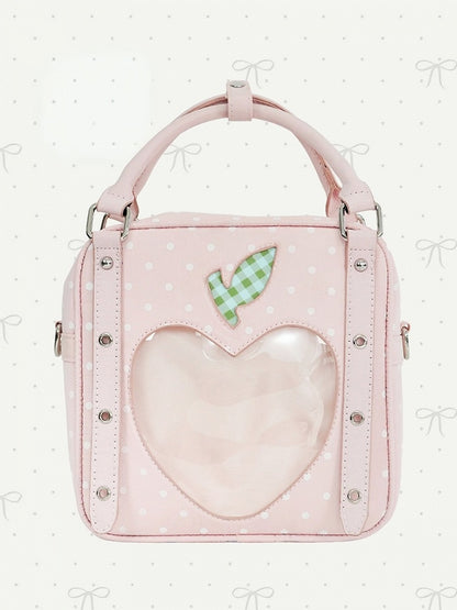 Pink Polka Dot Ita Bag with Heart-Shaped Clear Window - DRDR
