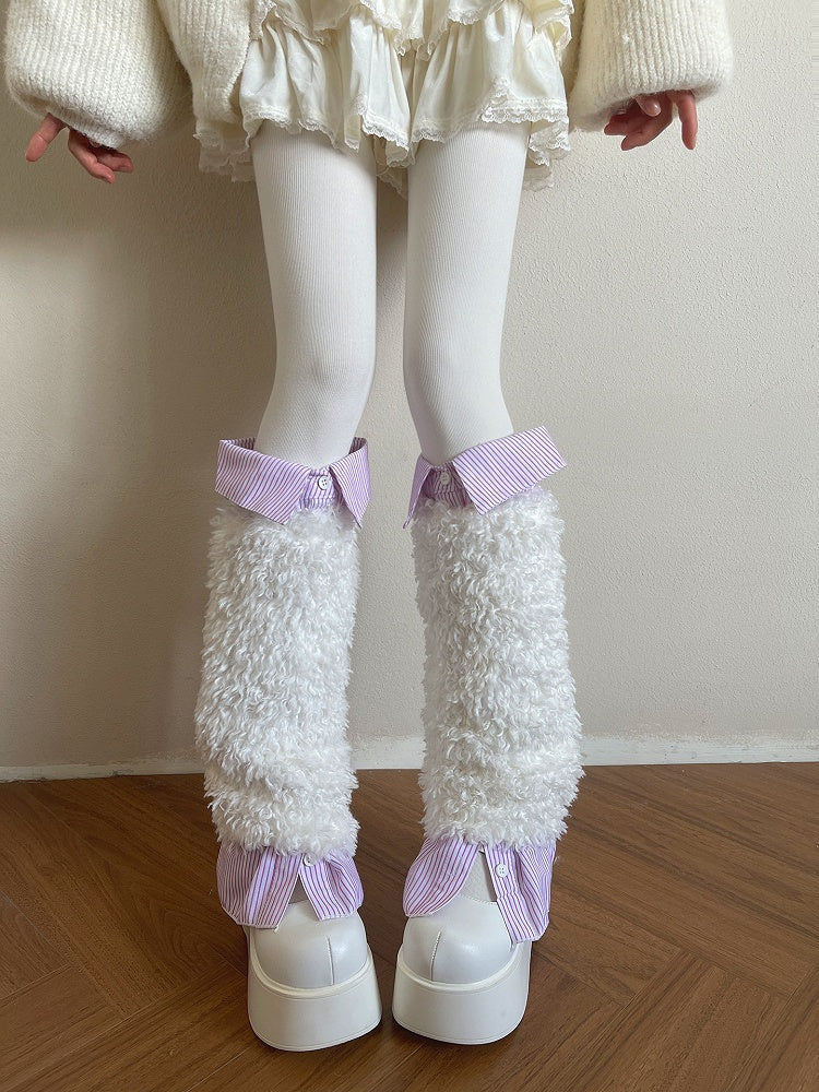 Collared 3-Color Leg Warmers Striped
