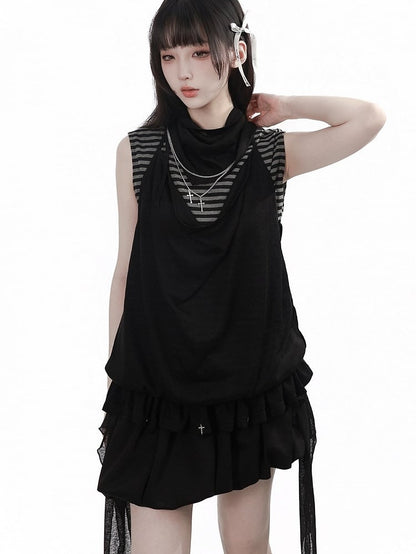 Black Cowl Neck Halter Top - PINK SAVIOR